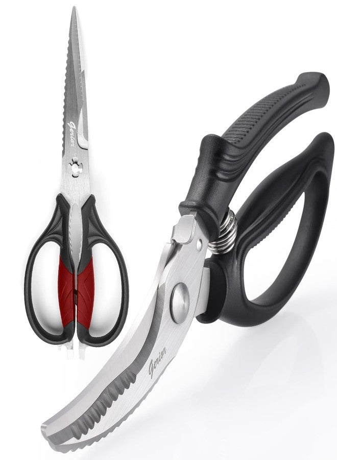 Gerior Poultry Shears Set - Heavy Duty Utility Kitchen Scissors for Cutting Chicken, Meat, Poultry, Turkey, Food - Black and Red - Image 1